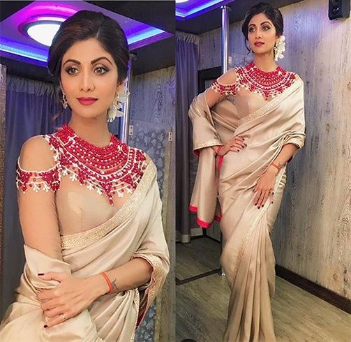 Shilpa Shetty in Cold shoulder blouse
