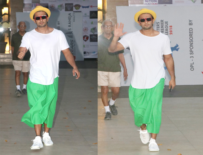 Ranveer Singh in a green skirt on women's day