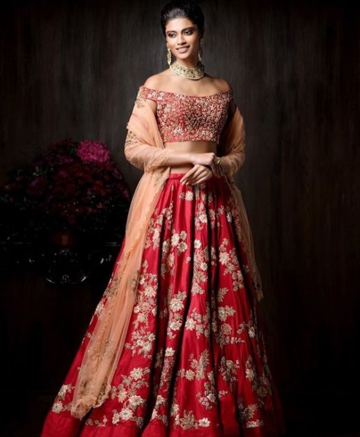 Off shoulder blouse and lehnga