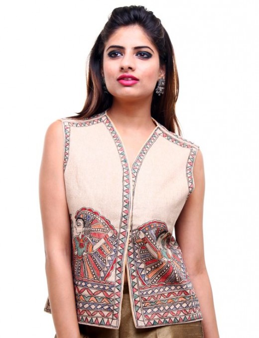 Handpainted Madhubani print waistcoat