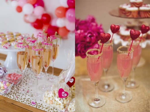 Cocktail glass decor for valentine's day party ideas