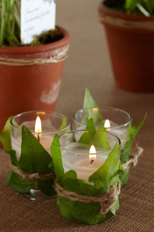 Decoration with candles and real leaf