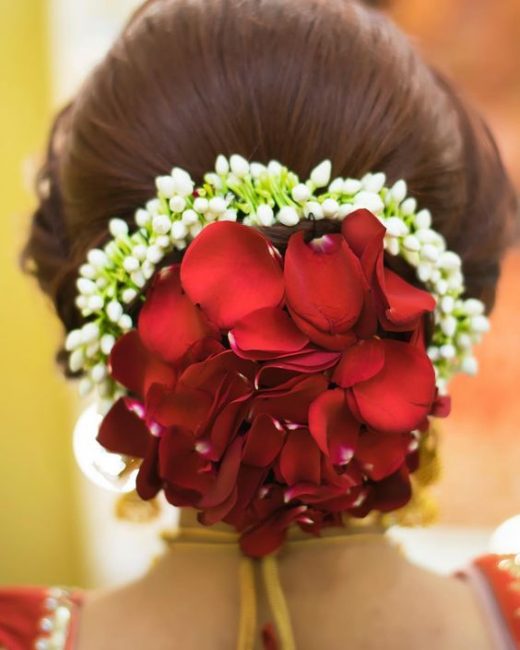 Rose petals to highlight bridal buns