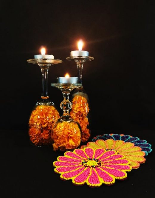 Wine glasses diwali decor ideas