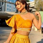 One shoulder blouse with lehnga