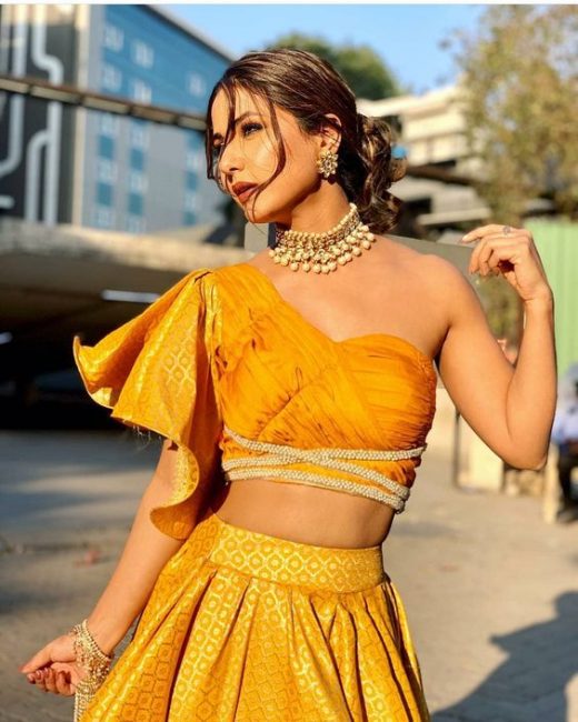One shoulder blouse with lehnga