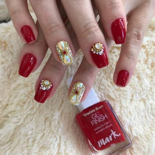 Red Bridal nail art for Indian brides