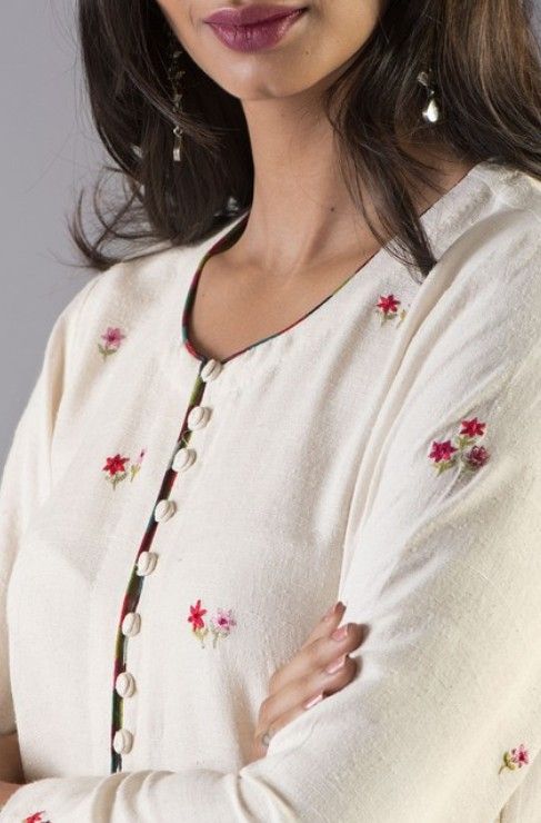 Potli button neckline design for kurta and kurti