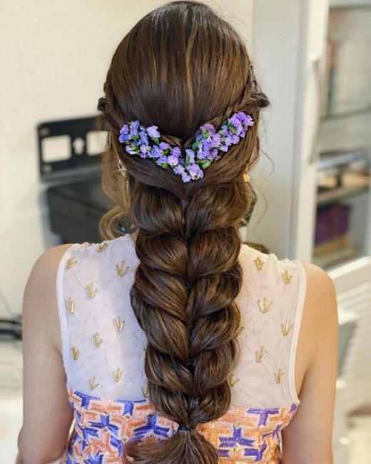 Bridal braids with real flowers