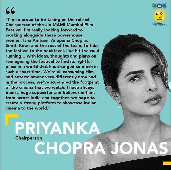 Priyanka Chopra is the new chairperson of the Jio Mami Film Festival