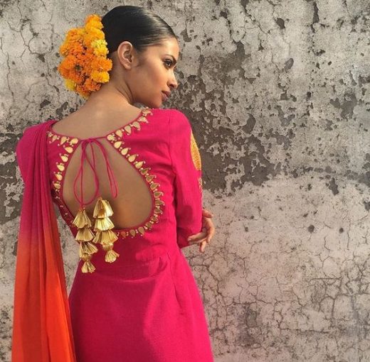 Back neckline designs with tassels and doori for kurta